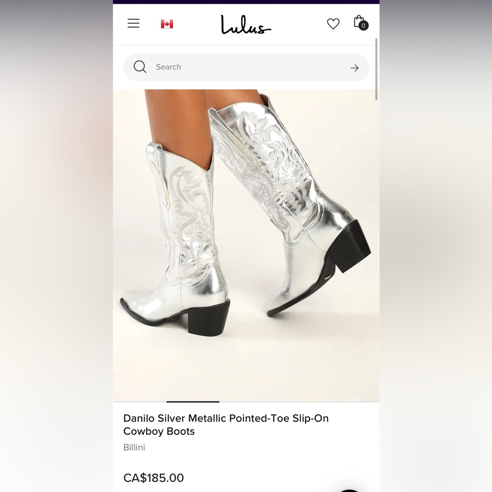 Billini Danilo Silver Metallic Western Cowboy Boot Size 8.5